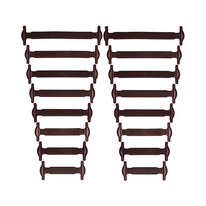 Brown silicone no-tie shoe laces for sneakers transforming shoes into slip-ons by Kicks Shoelaces.