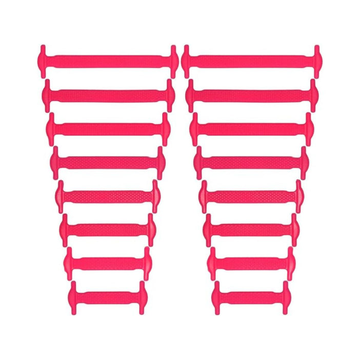 Hot pink silicone no-tie shoe laces for sneakers transforming shoes into slip-ons by Kicks Shoelaces.