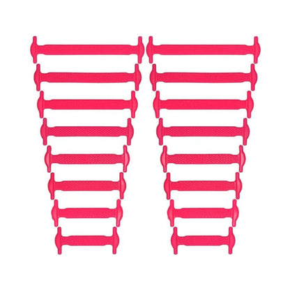 Hot pink silicone no-tie shoe laces for sneakers transforming shoes into slip-ons by Kicks Shoelaces.