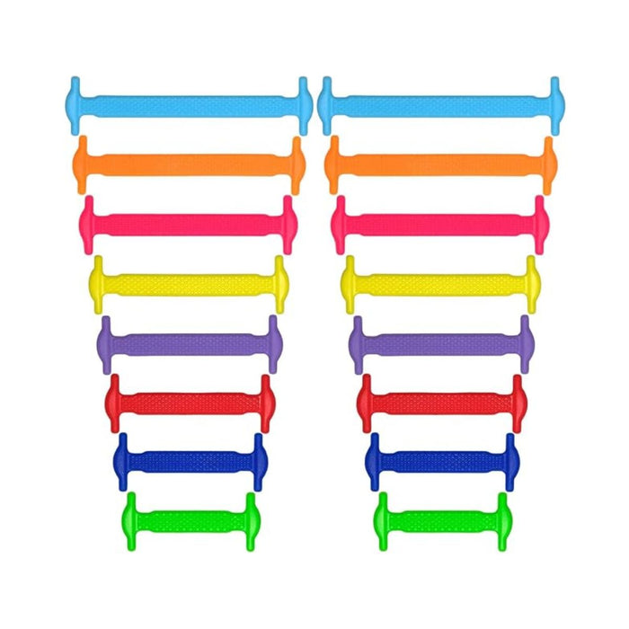 Rainbow silicone no-tie shoe laces for sneakers transforming shoes into slip-ons by Kicks Shoelaces.