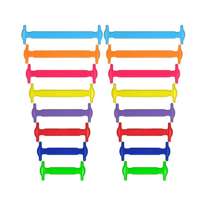 Rainbow silicone no-tie shoe laces for sneakers transforming shoes into slip-ons by Kicks Shoelaces.