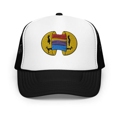 Black / White / Black / One Size Fits Most / Smiley Face Hat | Embroidered