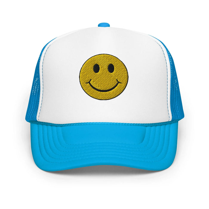 Blue / White / Blue / One Size Fits Most / Smiley Face Hat | Embroidered