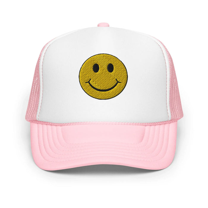 Light Pink / White / Light Pink / One Size Fits Most / Smiley Face Hat | Embroidered