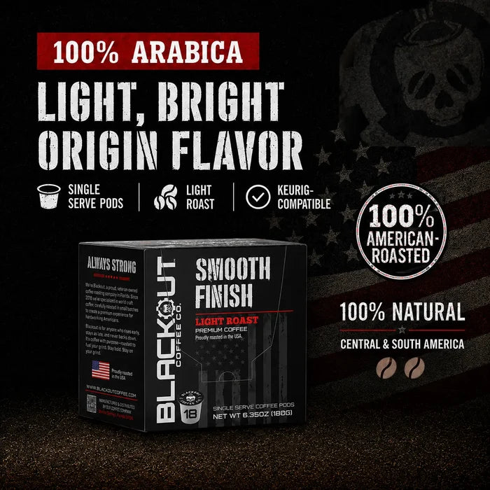 SMOOTH FINISH LIGHT ROAST COFFEE PODS 18CT