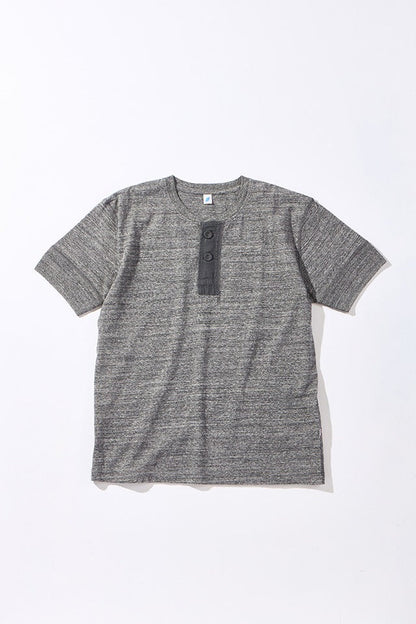 SS-5397-DGY] Ribbed Cuff Henley Neck T-shirt - Dark Heather Gray