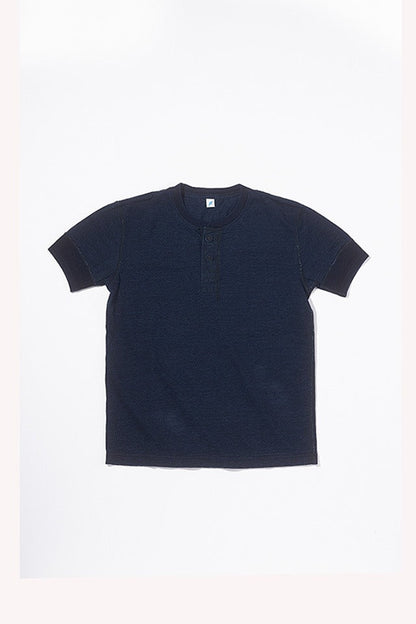 SS-5397-ID Ribbed Cuff Henley Neck T-shirt - Dark Indigo