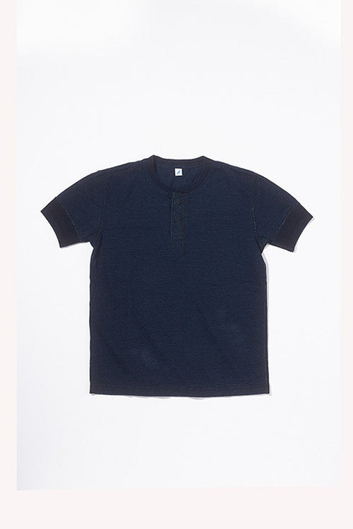 SS-5397-ID Ribbed Cuff Henley Neck T-shirt - Dark Indigo