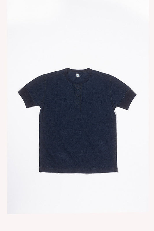 SS-5397-ID Ribbed Cuff Henley Neck T-shirt - Dark Indigo