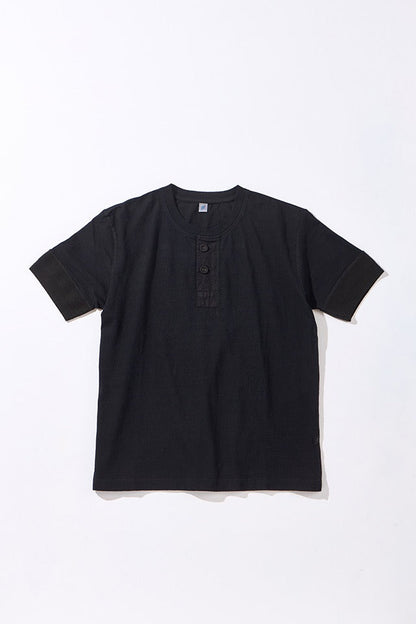 SS-5397-IDBK] Ribbed Cuff Henley Neck T-shirt - Indigo Black