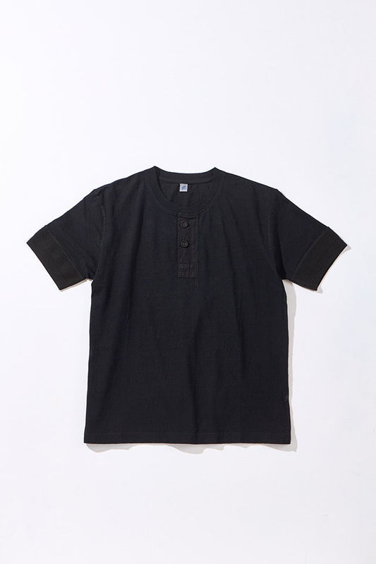 SS-5397-IDBK] Ribbed Cuff Henley Neck T-shirt - Indigo Black