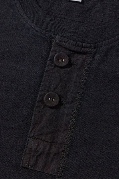 SS-5397-IDBK] Ribbed Cuff Henley Neck T-shirt - Indigo Black
