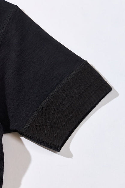 SS-5397-IDBK] Ribbed Cuff Henley Neck T-shirt - Indigo Black
