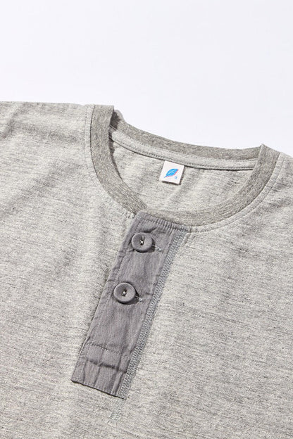 SS-5397-LGY Ribbed Cuff Henley Neck T-shirt - LIGHT HEATHER GRAY