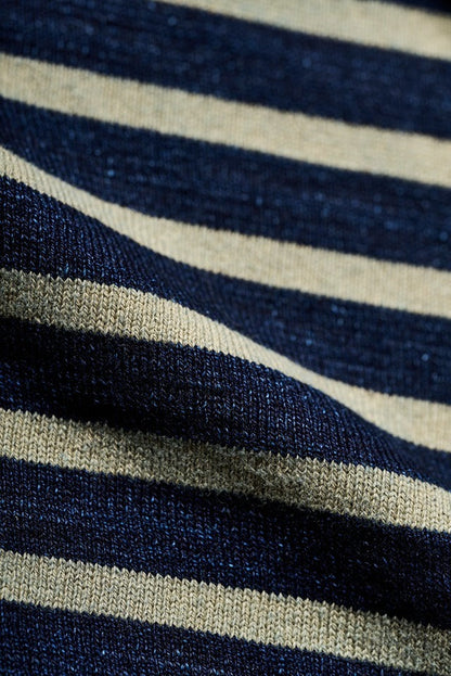 SS-5407-1 Heavyweight Striped Short Sleeve T-shirt - INDIGO X BEIGE