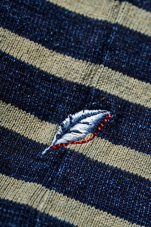 SS-5407-1 Heavyweight Striped Short Sleeve T-shirt - INDIGO X BEIGE