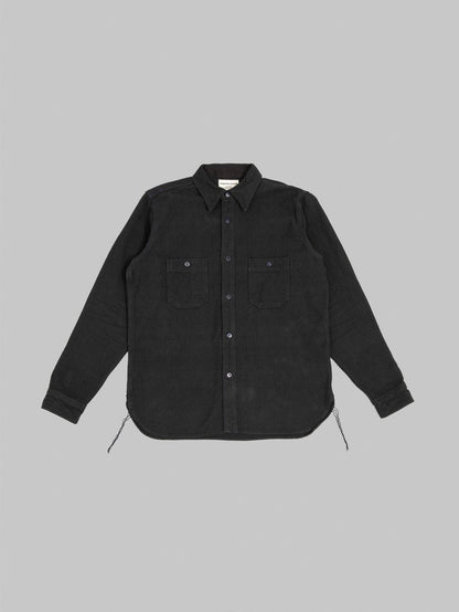 SSN24-01W OVERDYED SASHIKO FLANNEL WORK SHIRT - BLACK