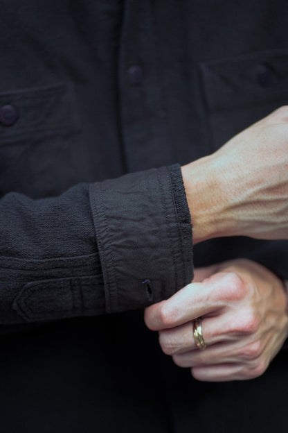 SSN24-01W OVERDYED SASHIKO FLANNEL WORK SHIRT - BLACK
