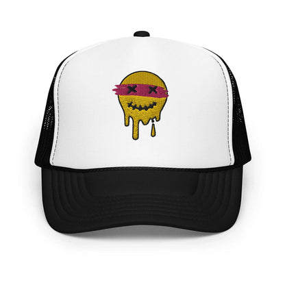 Black / White / Black / One Size Fits Most / Smiley Face Hat | Embroidered