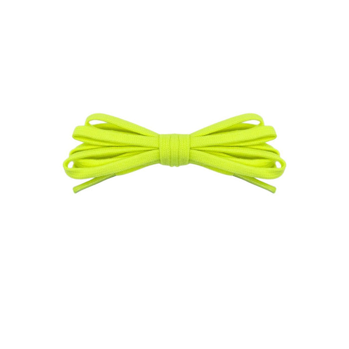 Neon green thin flat shoe laces 5mm for running shoes, soccer cleats and sneakers by Kicks Shoelaces