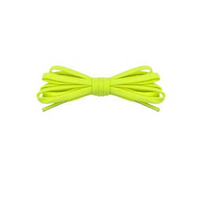 Neon green thin flat shoe laces 5mm for running shoes, soccer cleats and sneakers by Kicks Shoelaces
