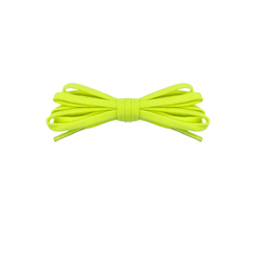 Neon green thin flat shoe laces 5mm for running shoes, soccer cleats and sneakers by Kicks Shoelaces