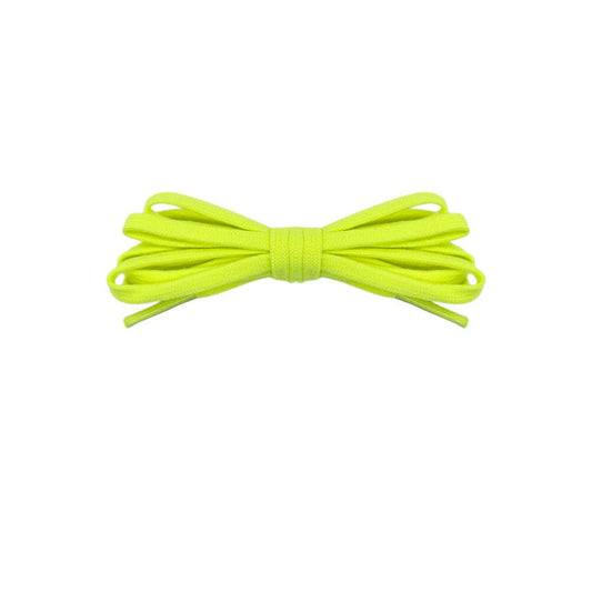 Neon green thin flat shoe laces 5mm for running shoes, soccer cleats and sneakers by Kicks Shoelaces