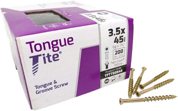 Tongue-Tite Tongue and Groove Screw 3.5 x 45mm Torx Drive Zinc Yellow (Box of 200)