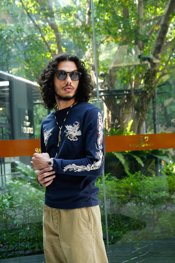 TT69647 LONG SLEEVE SUKA T-SHIRT EMBROIDERED “EAGLE” - NAVY