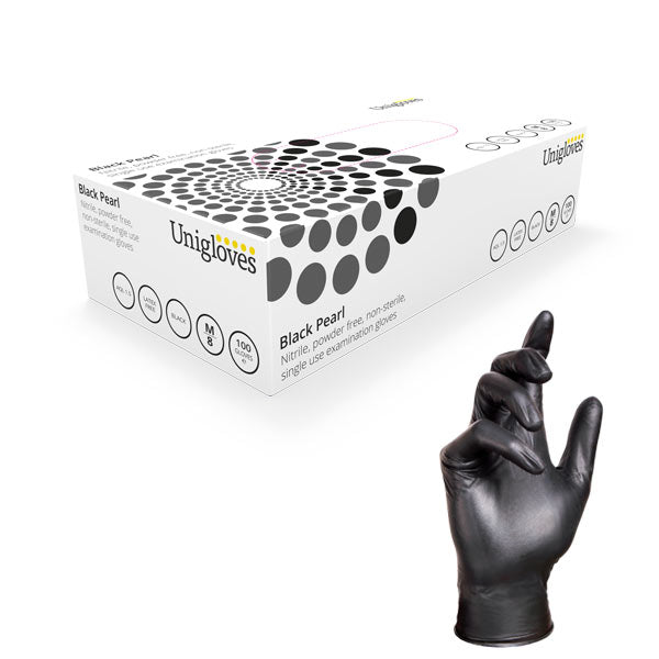 UNIGLOVES Black Pearl Nitrile Gloves (Box Of 100)