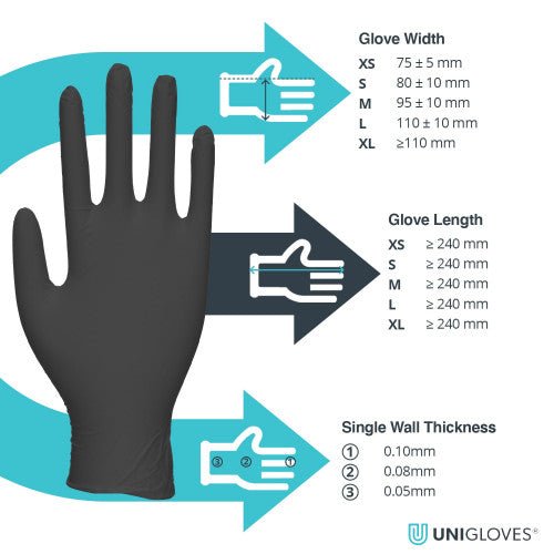 UNIGLOVES Black Pearl Nitrile Gloves (Box Of 100)