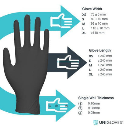 UNIGLOVES Black Pearl Nitrile Gloves (Box Of 100)