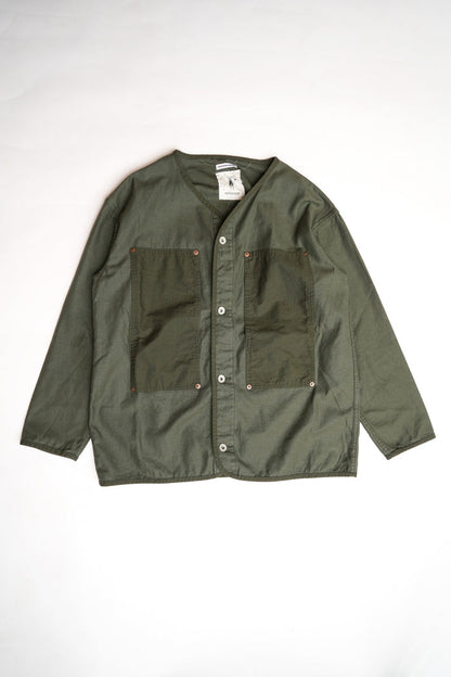 US ARMY 1910s POCKET COTTON BACK SATIN X RS COLLARLESS JACKET - GREEN