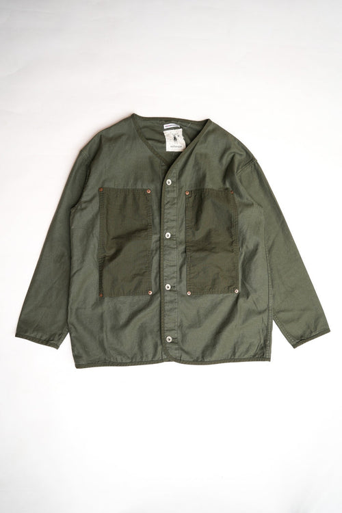 US ARMY 1910s POCKET COTTON BACK SATIN X RS COLLARLESS JACKET - GREEN