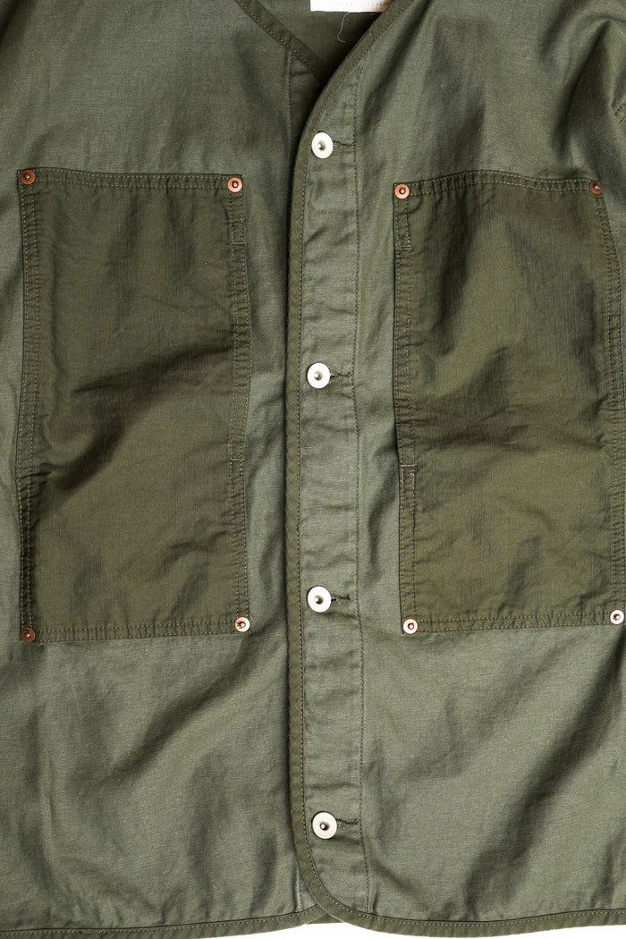 US ARMY 1910s POCKET COTTON BACK SATIN X RS COLLARLESS JACKET - GREEN