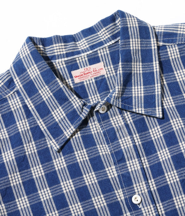 US13487 UNION SUPPLY PALAKA CHECK SHIRT BLOUSE - INDIGO