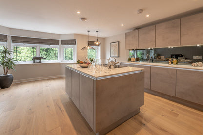 Modern kitchen with Driftwood Jetsum Oak wood floors installed
