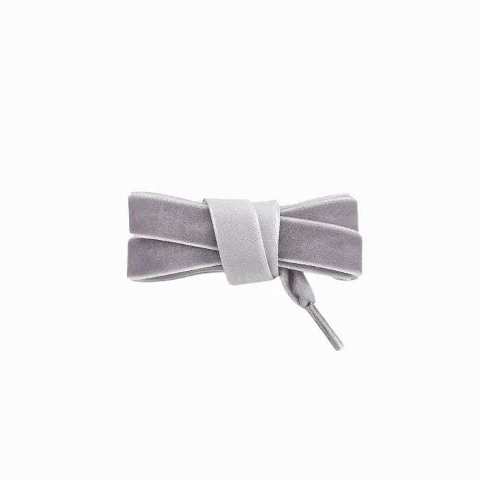 Grey velvet fat laces for Adidas, Vans, and Converse sneakers by Kicks Shoelaces.