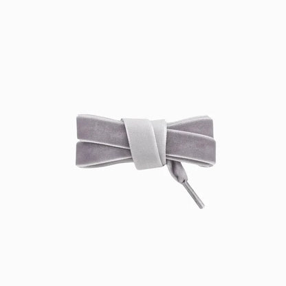 Grey velvet fat laces for Adidas, Vans, and Converse sneakers by Kicks Shoelaces.