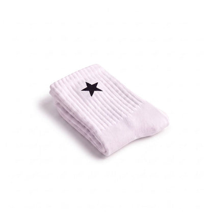 Folded White Crew Sock with a black star design, combining athletic crew socks styling with all-day comfort.
