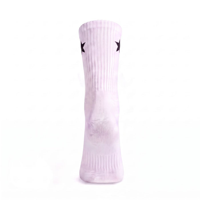 Rear view of White Crew Socks highlighting the ribbed crew leg and cushioned sports socks construction.