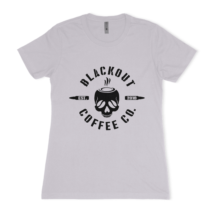 Women's Crew Neck GREY T-Shirt BOCC Logo & DTOM Flag - Blackout Coffee Co