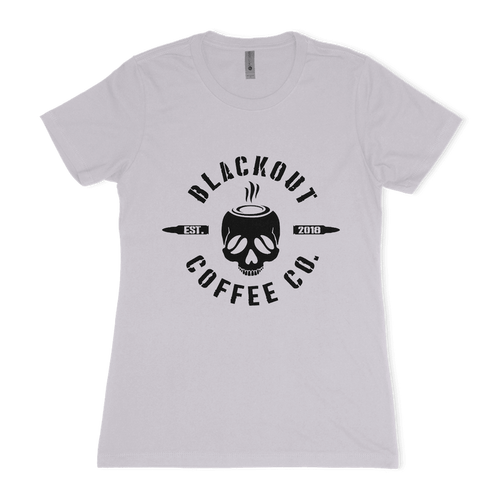 Women's Crew Neck GREY T-Shirt BOCC Logo & DTOM Flag - Blackout Coffee Co